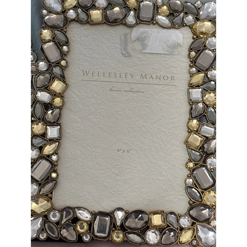 2 Wellesley Manor Jeweled 4x6 Picture Frame Set Gold Silver Gemstone Embellished